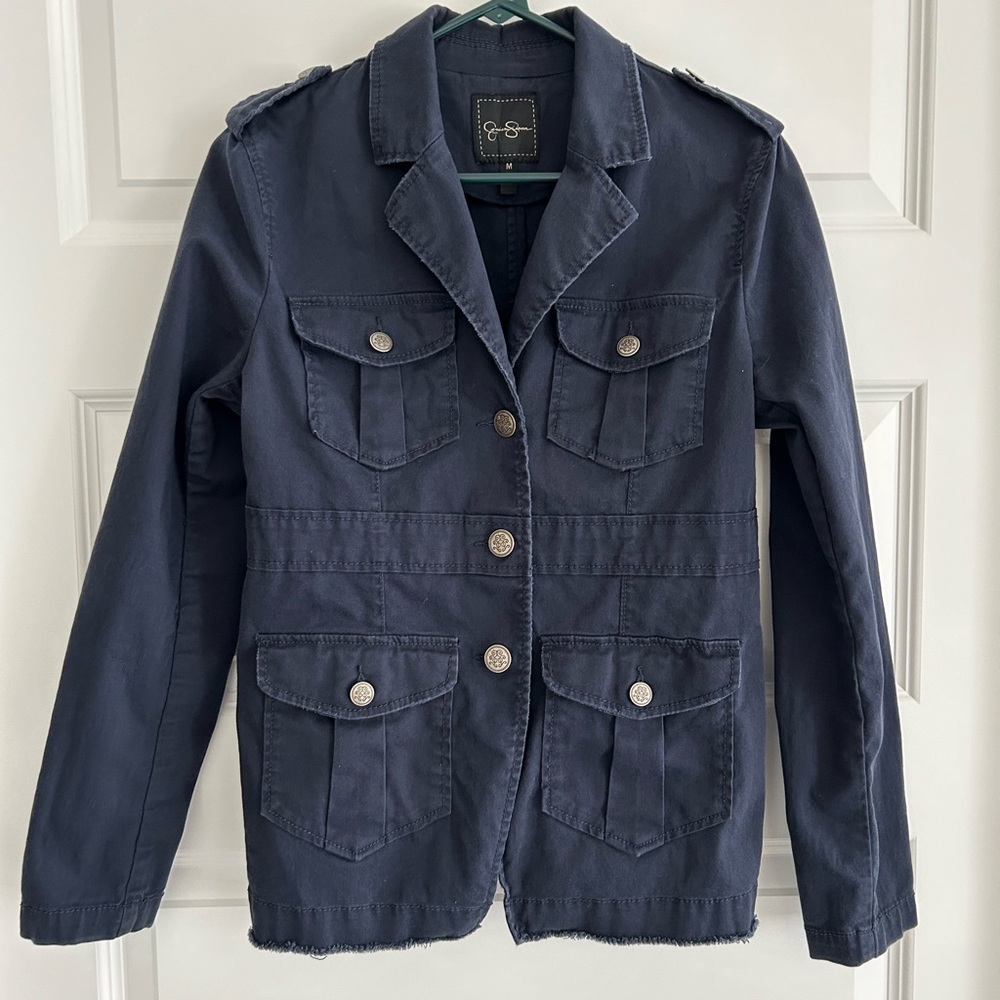 Jessica Simpson Distressed Military Jacket Blue Size M
